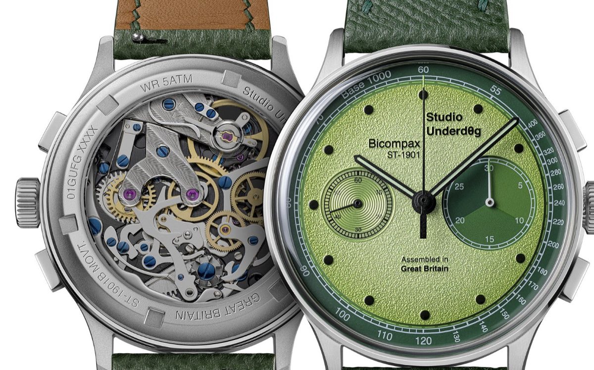 Fundo e frente do Guacam0le: o ST1901-B pela safira, e o mostrador com o nome do modelo e do calibre. Foto: Studio Underd0g.